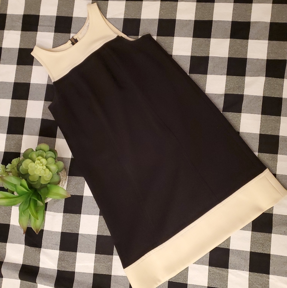LOFT Color Block Shift Dress Size 4 Black Cream